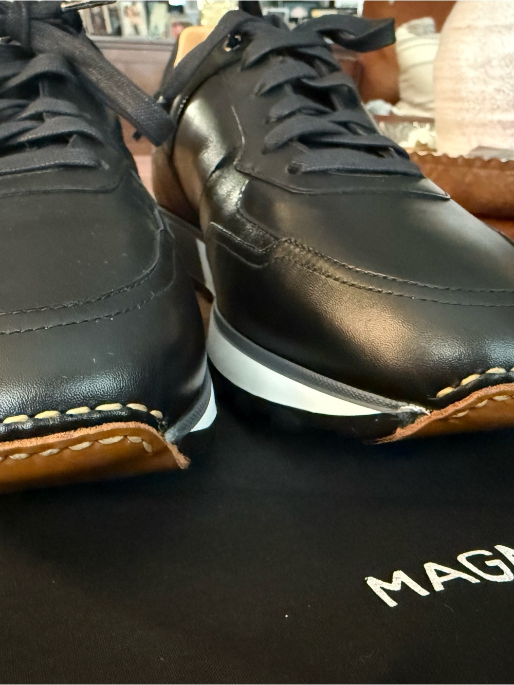 Magnanni Men’s Arco Black Leather Lace-Up Sneakers RETAIL $550 — NEW IN BOX - Picture 8 of 10